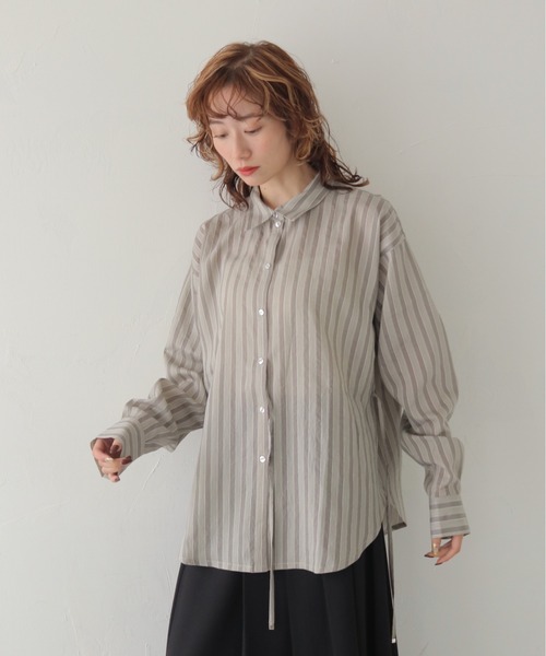CLEIO（クレイオ）の「【CLEIO】STRIPE WAIST RIBBON SHIRT/ストライプウエストリボンシャツ（シャツ/ブラウス・レディース・チャコールグレー/アイボリー/サックスブルー・FREE）」の18枚目の写真