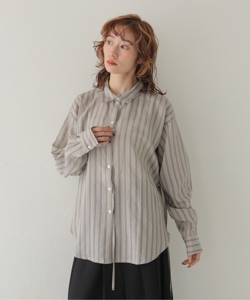 CLEIO（クレイオ）の「【CLEIO】STRIPE WAIST RIBBON SHIRT/ストライプウエストリボンシャツ（シャツ/ブラウス・レディース・チャコールグレー/アイボリー/サックスブルー・FREE）」の19枚目の写真