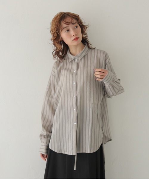 CLEIO（クレイオ）の「【CLEIO】STRIPE WAIST RIBBON SHIRT/ストライプウエストリボンシャツ（シャツ/ブラウス・レディース・チャコールグレー/アイボリー/サックスブルー・FREE）」の20枚目の写真