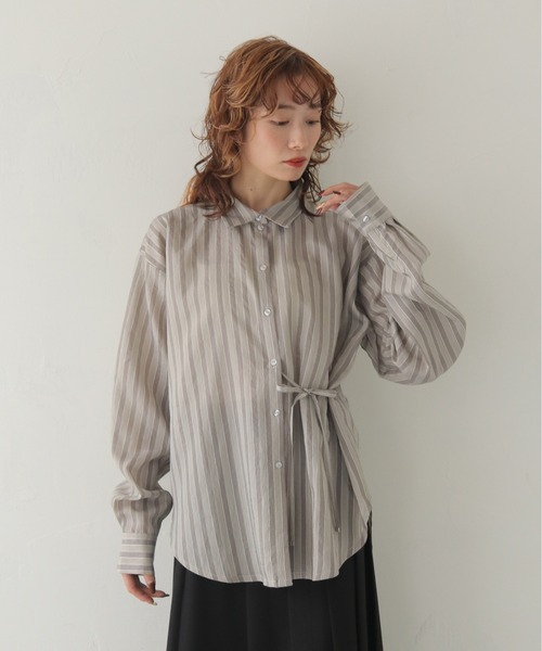 CLEIO（クレイオ）の「【CLEIO】STRIPE WAIST RIBBON SHIRT/ストライプウエストリボンシャツ（シャツ/ブラウス・レディース・チャコールグレー/アイボリー/サックスブルー・FREE）」の22枚目の写真