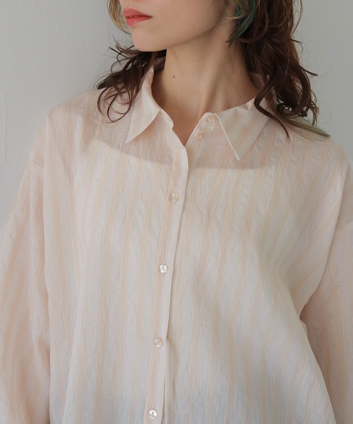 CLEIO（クレイオ）の「【CLEIO】STRIPE WAIST RIBBON SHIRT/ストライプウエストリボンシャツ（シャツ/ブラウス・レディース・チャコールグレー/アイボリー/サックスブルー・FREE）」の11枚目の写真