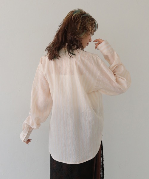 CLEIO（クレイオ）の「【CLEIO】STRIPE WAIST RIBBON SHIRT/ストライプウエストリボンシャツ（シャツ/ブラウス・レディース・チャコールグレー/アイボリー/サックスブルー・FREE）」の10枚目の写真