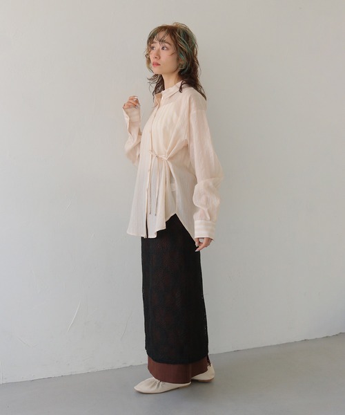 CLEIO（クレイオ）の「【CLEIO】STRIPE WAIST RIBBON SHIRT/ストライプウエストリボンシャツ（シャツ/ブラウス・レディース・チャコールグレー/アイボリー/サックスブルー・FREE）」の16枚目の写真