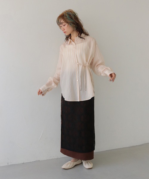 CLEIO（クレイオ）の「【CLEIO】STRIPE WAIST RIBBON SHIRT/ストライプウエストリボンシャツ（シャツ/ブラウス・レディース・チャコールグレー/アイボリー/サックスブルー・FREE）」の13枚目の写真