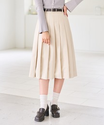 ベルト付きプリーツミディスカート
