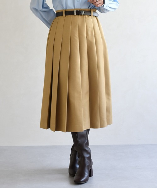 31 Sons de mode（トランテアン　ソン　ドゥ　モード）の「2026春夏新作 ベルト付きプリーツミディスカート（スカート・レディース・ベージュ/チャコールグレー/キャメル・M/S）」の5枚目の写真