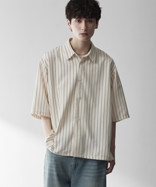 RUUBON（ルーボン）の「【RUUBON】airy half sleeve box shirt/エアリーハーフスリーブボックスシャツ（シャツ/ブラウス・メンズ・ブラック/ホワイト系1・S/M/L）」の15枚目の写真