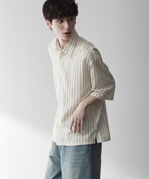 RUUBON（ルーボン）の「【RUUBON】airy half sleeve box shirt/エアリーハーフスリーブボックスシャツ（シャツ/ブラウス・メンズ・ブラック/ホワイト系1・S/M/L）」の17枚目の写真