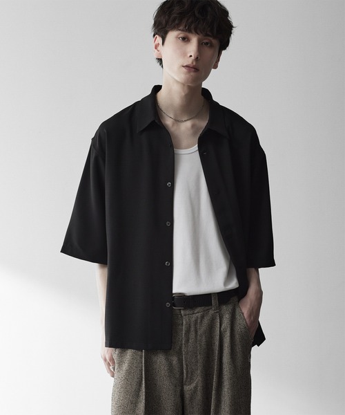 RUUBON（ルーボン）の「【RUUBON】airy half sleeve box shirt/エアリーハーフスリーブボックスシャツ（シャツ/ブラウス・メンズ・ブラック/ホワイト系1・S/M/L）」の20枚目の写真