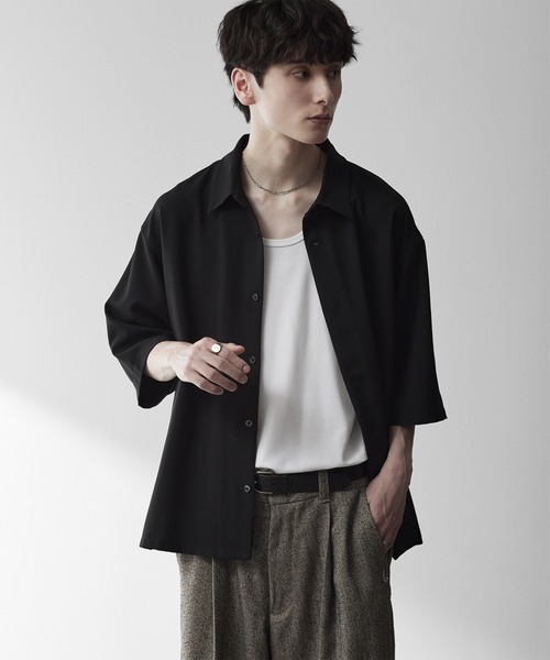 RUUBON（ルーボン）の「【RUUBON】airy half sleeve box shirt/エアリーハーフスリーブボックスシャツ（シャツ/ブラウス・メンズ・ブラック/ホワイト系1・S/M/L）」の22枚目の写真