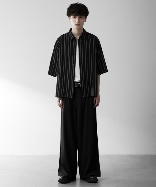 RUUBON(ルーボン)の「【RUUBON】airy half sleeve box shirt/エアリーハーフスリーブボックスシャツ(シャツ/ブラウス・メンズ・ブラック/ホワイト系1/ブラック系1/グレー系1・S/M/L)」の15枚目の写真