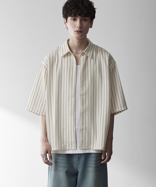 RUUBON(ルーボン)の「【RUUBON】airy half sleeve box shirt/エアリーハーフスリーブボックスシャツ(シャツ/ブラウス・メンズ・ブラック/ホワイト系1/ブラック系1/グレー系1・S/M/L)」の5枚目の写真