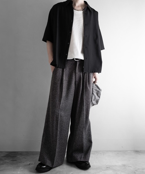 RUUBON（ルーボン）の「【RUUBON】airy half sleeve box shirt/エアリーハーフスリーブボックスシャツ（シャツ/ブラウス・メンズ・ブラック/ホワイト系1・S/M/L）」の3枚目の写真