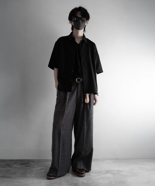 RUUBON（ルーボン）の「【RUUBON】airy half sleeve box shirt/エアリーハーフスリーブボックスシャツ（シャツ/ブラウス・メンズ・ブラック/ホワイト系1・S/M/L）」の6枚目の写真