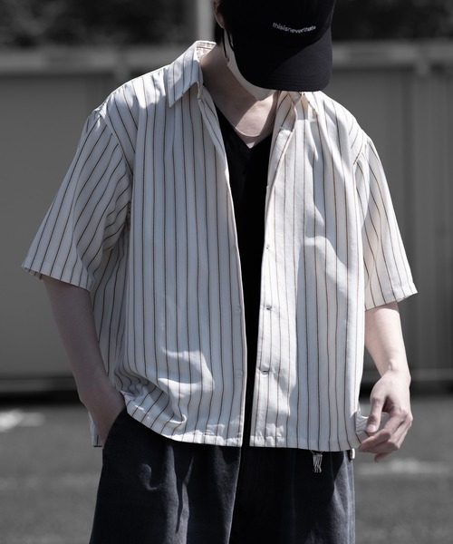 RUUBON（ルーボン）の「【RUUBON】airy half sleeve box shirt/エアリーハーフスリーブボックスシャツ（シャツ/ブラウス・メンズ・ブラック/ホワイト系1・S/M/L）」の9枚目の写真