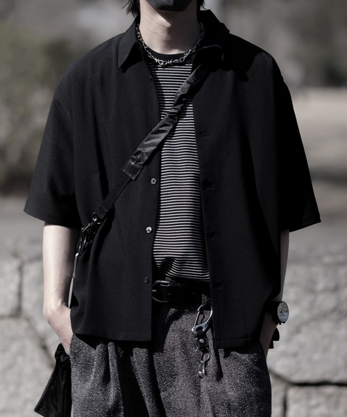 RUUBON（ルーボン）の「【RUUBON】airy half sleeve box shirt/エアリーハーフスリーブボックスシャツ（シャツ/ブラウス・メンズ・ブラック/ホワイト系1・S/M/L）」の11枚目の写真