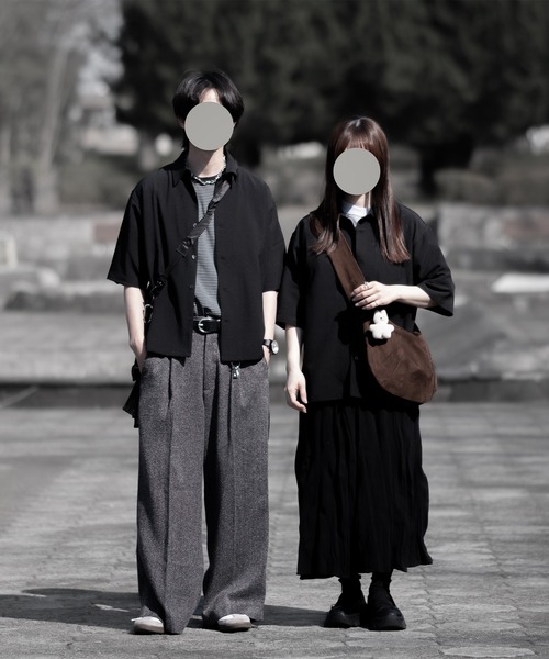 RUUBON（ルーボン）の「【RUUBON】airy half sleeve box shirt/エアリーハーフスリーブボックスシャツ（シャツ/ブラウス・メンズ・ブラック/ホワイト系1・S/M/L）」の12枚目の写真
