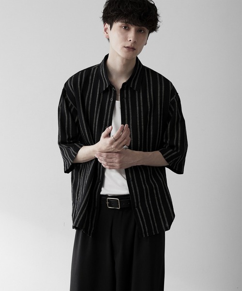 RUUBON(ルーボン)の「【RUUBON】airy half sleeve box shirt/エアリーハーフスリーブボックスシャツ(シャツ/ブラウス・メンズ・ブラック/ホワイト系1/ブラック系1/グレー系1・S/M/L)」の7枚目の写真
