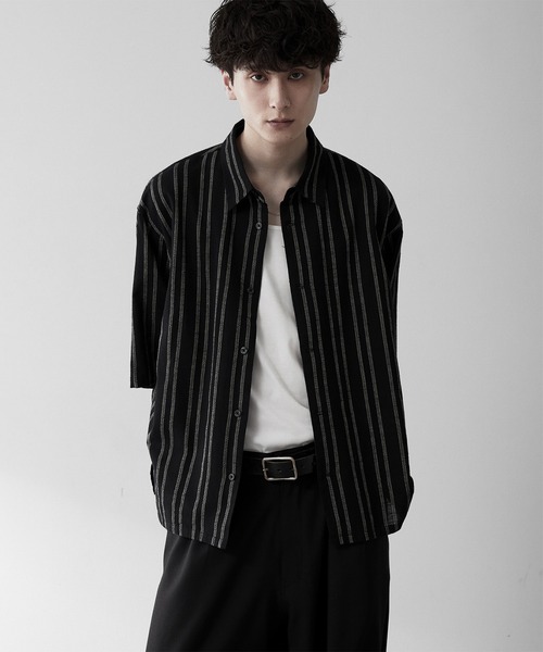 RUUBON(ルーボン)の「【RUUBON】airy half sleeve box shirt/エアリーハーフスリーブボックスシャツ(シャツ/ブラウス・メンズ・ブラック/ホワイト系1/ブラック系1/グレー系1・S/M/L)」の8枚目の写真