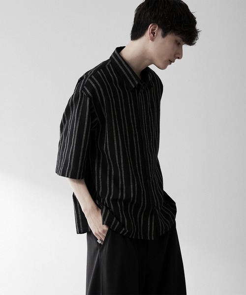 RUUBON(ルーボン)の「【RUUBON】airy half sleeve box shirt/エアリーハーフスリーブボックスシャツ(シャツ/ブラウス・メンズ・ブラック/ホワイト系1/ブラック系1/グレー系1・S/M/L)」の9枚目の写真