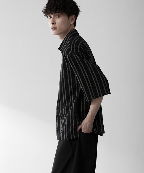 RUUBON(ルーボン)の「【RUUBON】airy half sleeve box shirt/エアリーハーフスリーブボックスシャツ(シャツ/ブラウス・メンズ・ブラック/ホワイト系1/ブラック系1/グレー系1・S/M/L)」の10枚目の写真