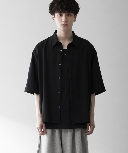 RUUBON(ルーボン)の「【RUUBON】airy half sleeve box shirt/エアリーハーフスリーブボックスシャツ(シャツ/ブラウス・メンズ・ブラック/ホワイト系1/ブラック系1/グレー系1・S/M/L)」の12枚目の写真