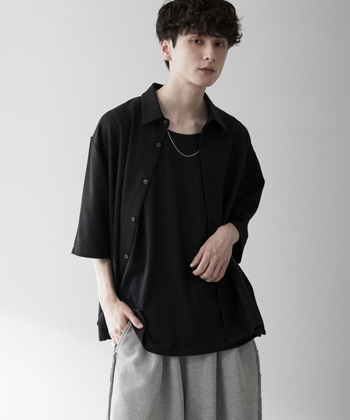 RUUBON(ルーボン)の「【RUUBON】airy half sleeve box shirt/エアリーハーフスリーブボックスシャツ(シャツ/ブラウス・メンズ・ブラック/ホワイト系1/ブラック系1/グレー系1・S/M/L)」の13枚目の写真