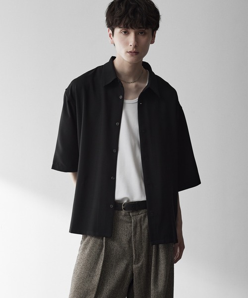 RUUBON(ルーボン)の「【RUUBON】airy half sleeve box shirt/エアリーハーフスリーブボックスシャツ(シャツ/ブラウス・メンズ・ブラック/ホワイト系1/ブラック系1/グレー系1・S/M/L)」の14枚目の写真