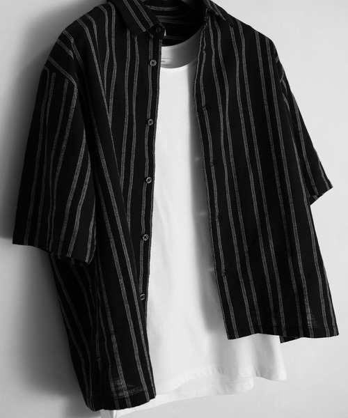 RUUBON(ルーボン)の「【RUUBON】airy half sleeve box shirt/エアリーハーフスリーブボックスシャツ(シャツ/ブラウス・メンズ・ブラック/ホワイト系1/ブラック系1/グレー系1・S/M/L)」の22枚目の写真