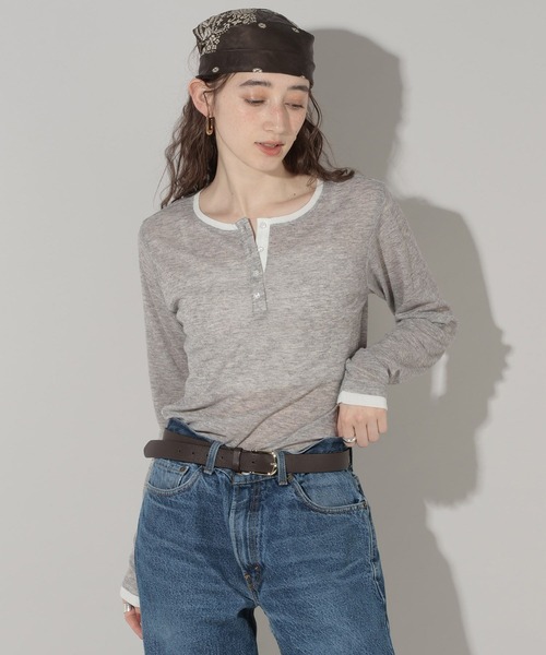 GEORGE'S(ジョージズ)の「レイヤードヘンリーネックカットソー(Tシャツ/カットソー・レディース・オフホワイト/グレー/ブラウン・FREE)」の2枚目の写真
