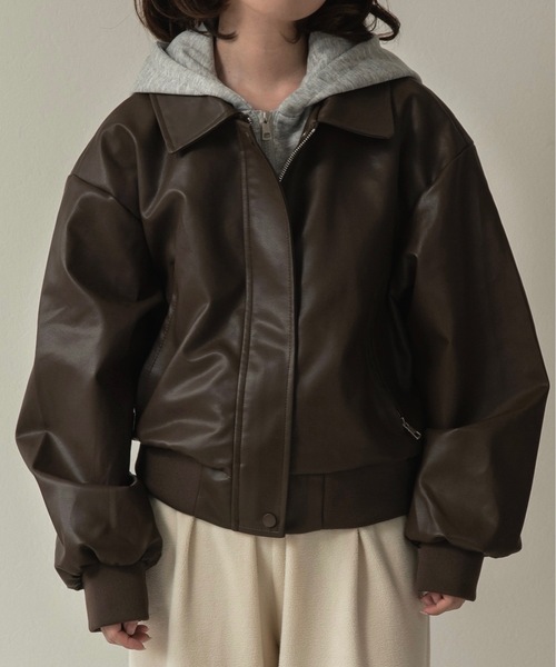 lawgy(ラウジー)の「hooded docking short blouson / フーデッドドッキングショートブルゾン(ブルゾン・レディース・ホワイト/ブラウン/ブラック・FREE)」の3枚目の写真