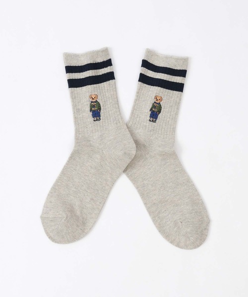 POLO RALPH LAUREN（ポロ ラルフ ローレン）の「POLO RALPH LAUREN オーガニックコットン混 Country Bear ラインソックス 03207238（ソックス/靴下・レディース・グレー/ネイビー・23-25cm）」の4枚目の写真