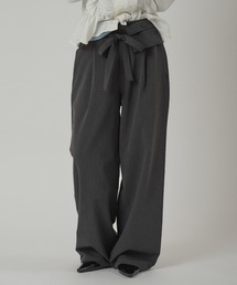 MUHET（ミュエータ）の「stripe wide-leg trouser with belt / ベルト付きストライプスラックスパンツ（スラックス）」