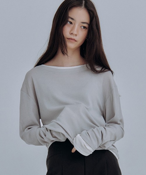 Obis&(オビスアンド)の「レイヤード風シアーカットソーロンT(Tシャツ/カットソー・レディース・オフホワイト/ブラウン/チャコール・FREE)」の11枚目の写真
