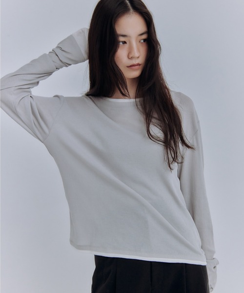 Obis&(オビスアンド)の「レイヤード風シアーカットソーロンT(Tシャツ/カットソー・レディース・オフホワイト/ブラウン/チャコール・FREE)」の15枚目の写真