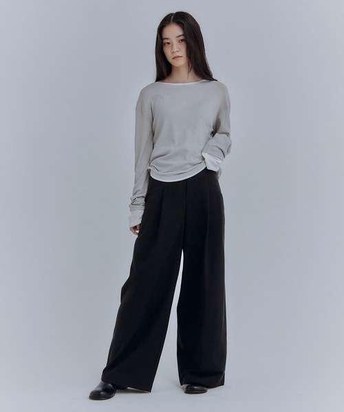 Obis&(オビスアンド)の「レイヤード風シアーカットソーロンT(Tシャツ/カットソー・レディース・オフホワイト/ブラウン/チャコール・FREE)」の17枚目の写真