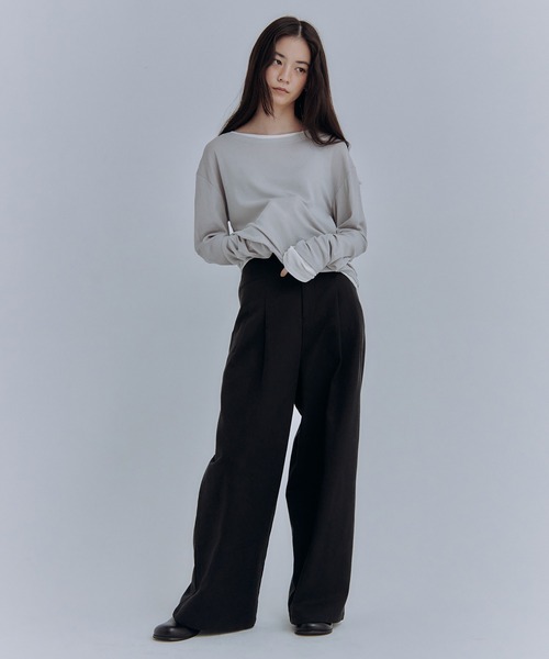 Obis&(オビスアンド)の「レイヤード風シアーカットソーロンT(Tシャツ/カットソー・レディース・オフホワイト/ブラウン/チャコール・FREE)」の18枚目の写真