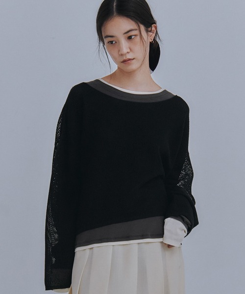 Obis&(オビスアンド)の「レイヤード風シアーカットソーロンT(Tシャツ/カットソー・レディース・オフホワイト/ブラウン/チャコール・FREE)」の19枚目の写真