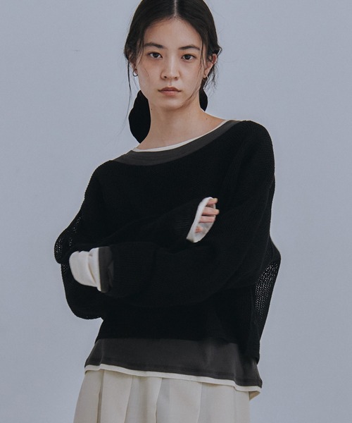 Obis&(オビスアンド)の「レイヤード風シアーカットソーロンT(Tシャツ/カットソー・レディース・オフホワイト/ブラウン/チャコール・FREE)」の20枚目の写真