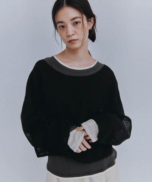 Obis&(オビスアンド)の「レイヤード風シアーカットソーロンT(Tシャツ/カットソー・レディース・オフホワイト/ブラウン/チャコール・FREE)」の22枚目の写真