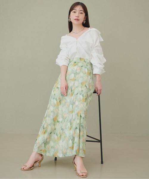 natural couture（ナチュラルクチュール）の「ニュアンス柄フレアスカート（スカート・レディース・ピンク系その他/ベージュ系その他/ブラック系その他/グリーン系その他・FREE）」の3枚目の写真