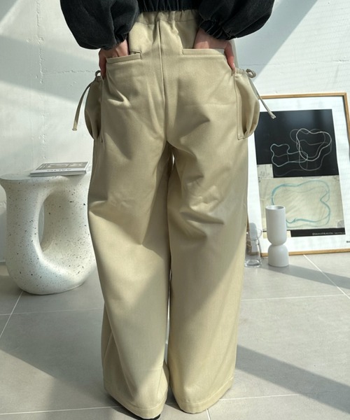 umune(ウムネ)の「ワイドパンツ カーゴパンツ サイドポケット リボンデザイン タック ハイウエスト ストレート カジュアル ミリタリー ボトムス 秋 冬(スラックス・レディース・ベージュ/ネイビー/チャコールグレー・S/M)」の11枚目の写真