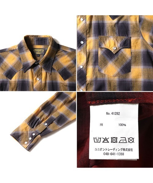 HOUSTON（ヒューストン）の「［UNIVERD72/ユニバード］OMBRE CHECK WESTERN SHIRT オンブレチェック ウエスタンシャツ（シャツ/ブラウス・メンズ・ブルー/ブラック/イエロー/レッド・M/L/XL）」の7枚目の写真