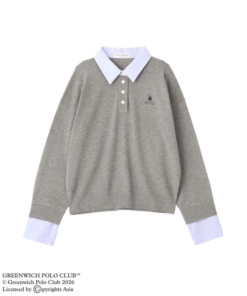 GREENWICH POLO CLUB(グリニッジポロクラブ)の「GREENWICH POLO CLUB(TM) 布帛ドッキングポロニットプルオーバー(Tシャツ/カットソー・レディース・グレー/サックスブルー/イエロー/ホワイト系その他2・FREE)」の1枚目の写真