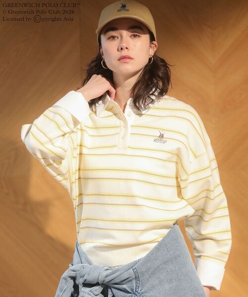 GREENWICH POLO CLUB(グリニッジポロクラブ)の「GREENWICH POLO CLUB(TM) 布帛ドッキングポロニットプルオーバー(Tシャツ/カットソー・レディース・グレー/サックスブルー/イエロー/ホワイト系その他2・FREE)」の4枚目の写真