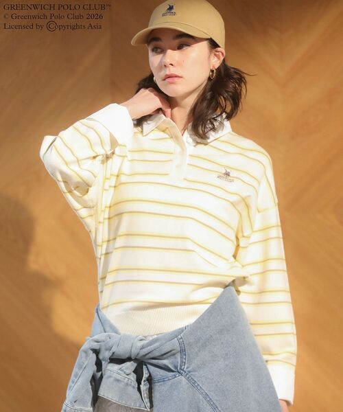 GREENWICH POLO CLUB(グリニッジポロクラブ)の「GREENWICH POLO CLUB(TM) 布帛ドッキングポロニットプルオーバー(Tシャツ/カットソー・レディース・グレー/サックスブルー/イエロー/ホワイト系その他2・FREE)」の8枚目の写真