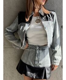 GYDA | 【TINY】フェイクレザードッキングデニムZIPショートジャケット(デニムジャケット)