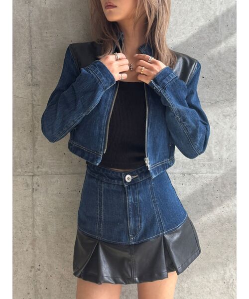 GYDA（ジェイダ）の「【TINY】フェイクレザードッキングデニムZIPショートジャケット（デニムジャケット・レディース・インディゴブルー/ライトブルー・FREE）」の12枚目の写真