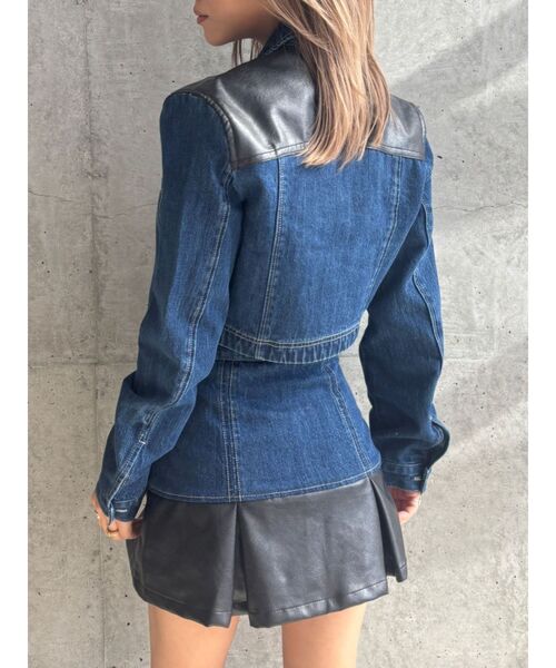 GYDA（ジェイダ）の「【TINY】フェイクレザードッキングデニムZIPショートジャケット（デニムジャケット・レディース・インディゴブルー/ライトブルー・FREE）」の16枚目の写真