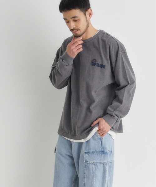 Right-on(ライトオン)の「Refurbish(リファービッシュ)刺繍ロングスリーブTシャツ(Tシャツ/カットソー・メンズ・ホワイト/ダークグレー/ネイビー・S/M/L/XL)」の2枚目の写真